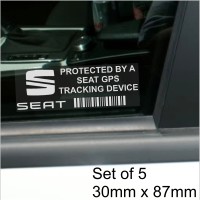 5 x SEAT GPS Tracking Device Security WINDOW Stickers 87x30mm-Mii,Ibiza,Toledo,León,Altea,Alhambra,Car,Van Alarm Tracker